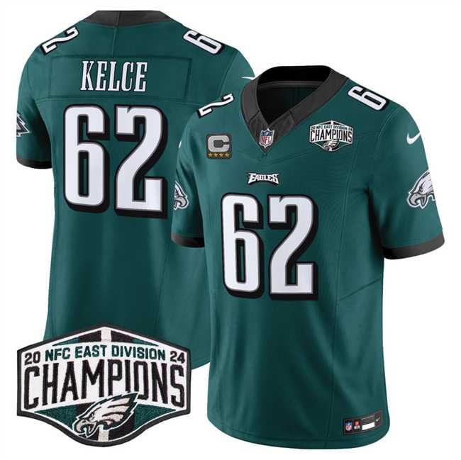 Men%27s Philadelphia Eagles #62 Jason Kelce Green 2024 NFC East Champions With 4-Star C Patch F.U.S.E. Vapor Untouchable Limited Stitched Jersey